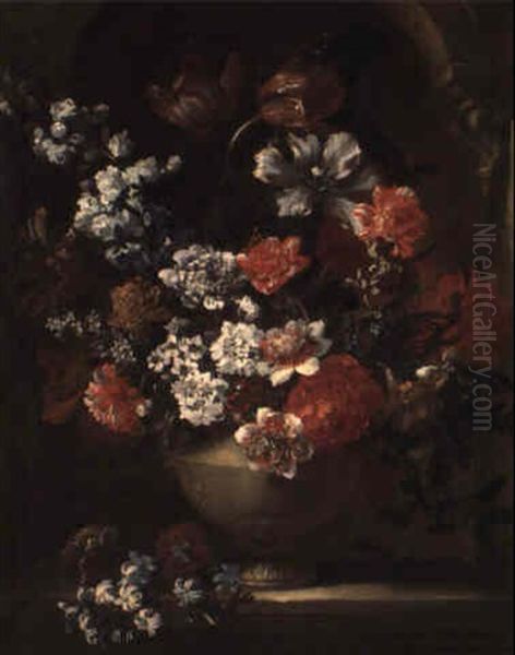 Bouquet De Fleurs Dans Un Vase De Pierre Oil Painting by Jean-Baptiste Monnoyer