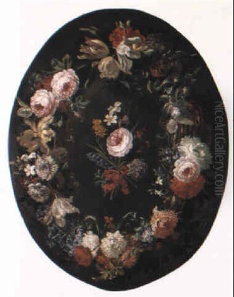 Garlands Of Mixed Flowers Oil Painting by Jean-Baptiste Monnoyer