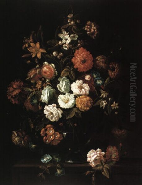 Blumenstrau  In Glasvase Oil Painting by Jean-Baptiste Monnoyer