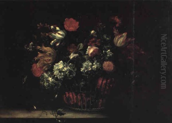 Cesta De Flores Oil Painting by Jean-Baptiste Monnoyer