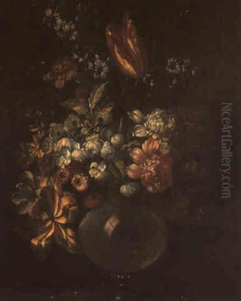 Fleurs Dans Des Vases En Verre Oil Painting by Jean-Baptiste Monnoyer