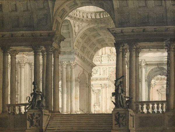 Kyrkointerior Oil Painting by Ferdinando Galli Bibiena