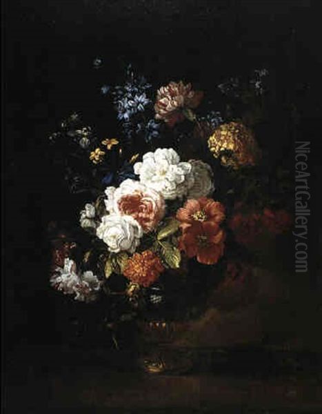 Still Life Of Flowers In A Glass And Gilt Vase by Jean-Baptiste Monnoyer