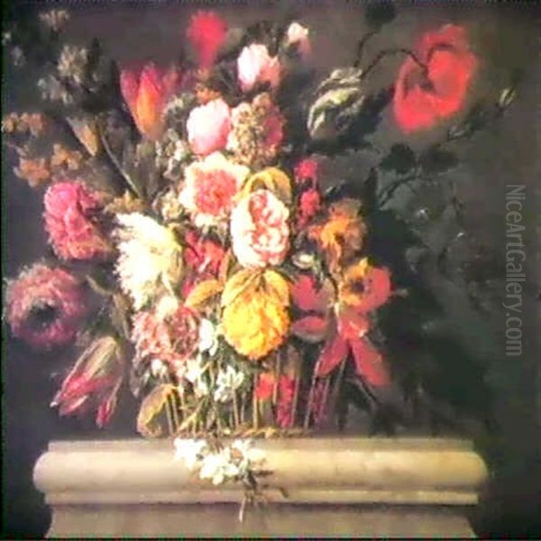 Corbeille De Fleurs Sur Un Entablement Oil Painting by Jean-Baptiste Monnoyer