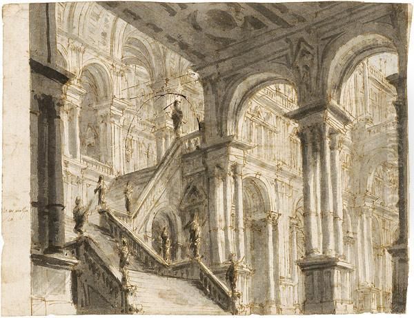 Architekturcapriccio. Freitreppe, Reich Dekoriert Oil Painting by Francesco Galli Bibiena