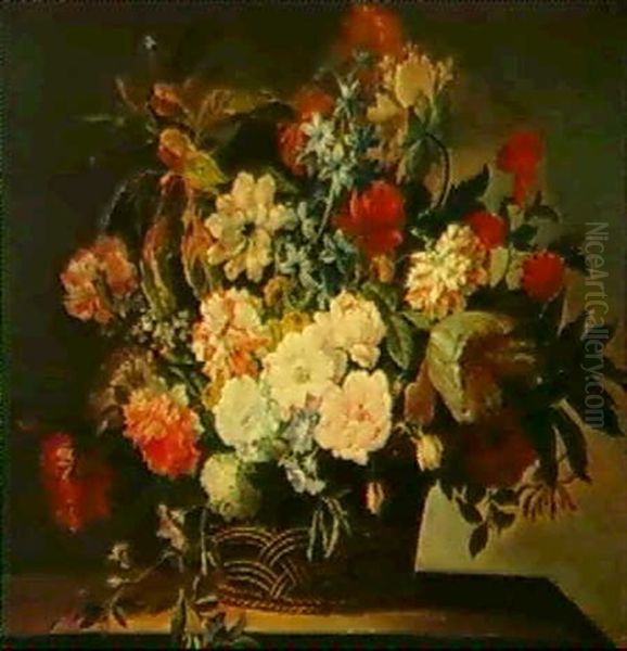 Bunter Blumenstrauss In Einem Korb Oil Painting by Jean-Baptiste Monnoyer