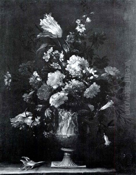 Still Life Of Flowers In A Sculpted Urn Oil Painting by Jean-Baptiste Monnoyer