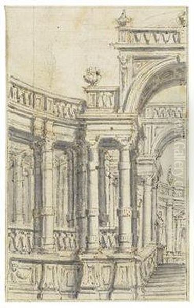 Architekturcapriccio Mit Saulenarkaden Und Triumphbogen Oil Painting by Giuseppe Galli Bibiena