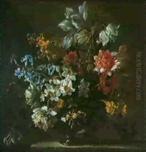 Bouquet De Fleurs Dans Un Vasetranslucide Oil Painting by Jean-Baptiste Monnoyer