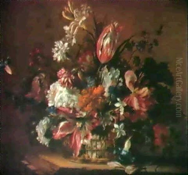 Corbeille De Fleurs Sur Des Entablements Oil Painting by Jean-Baptiste Monnoyer