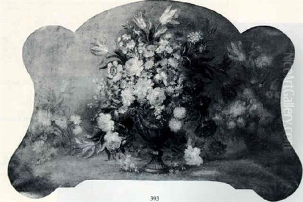 Roses, Tulips, Chrysanthemums, Carnations And Other Flowers In An Urn Oil Painting by Jean-Baptiste Monnoyer