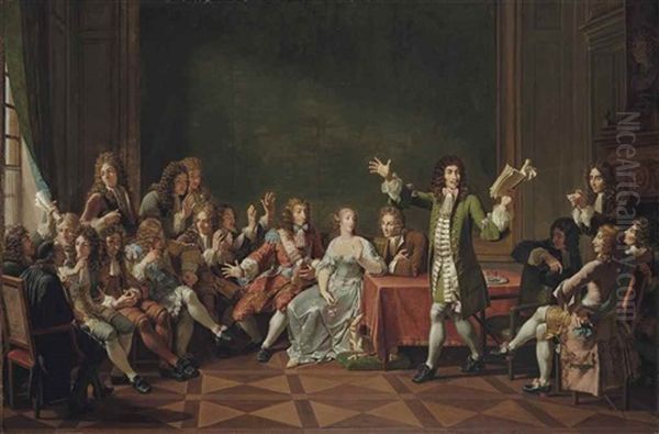 Moliere Lisant Sa Comedie Du Tartuffe Chez Ninon De Lenclos Oil Painting by Nicolas-Andre Monsiau