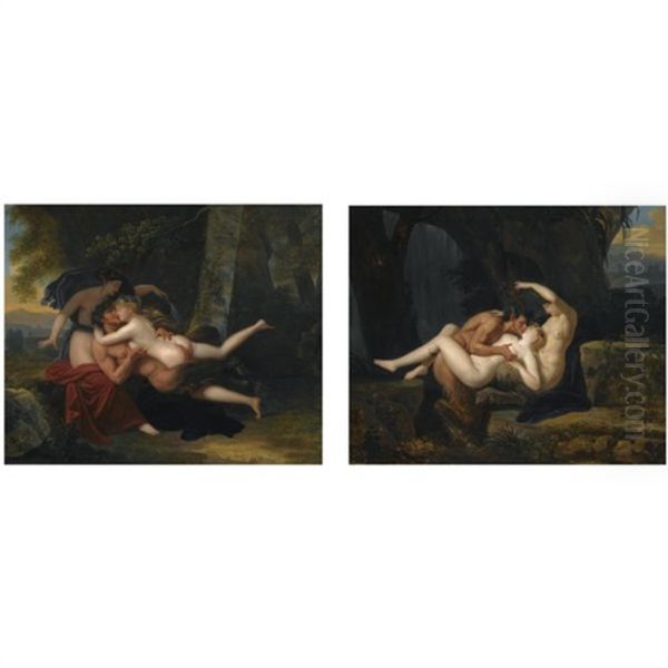 Landscapes With Nymphs And Satyrs Cavorting (pair) Oil Painting by Nicolas-Andre Monsiau