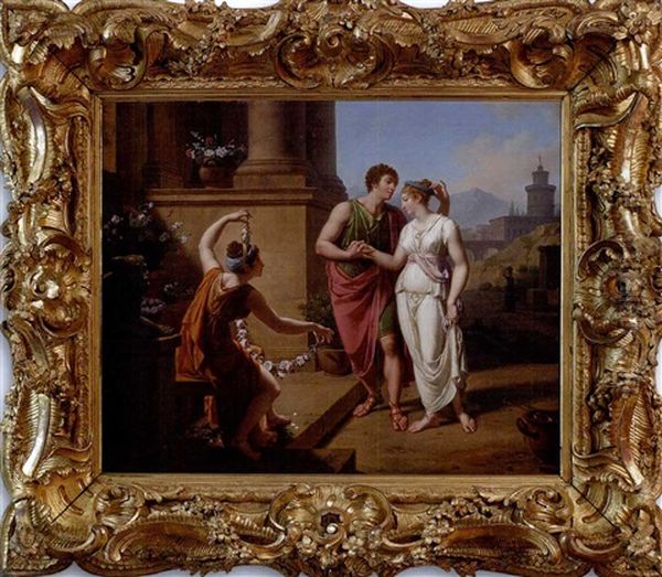 An Amorous Couple Oil Painting by Nicolas-Andre Monsiau