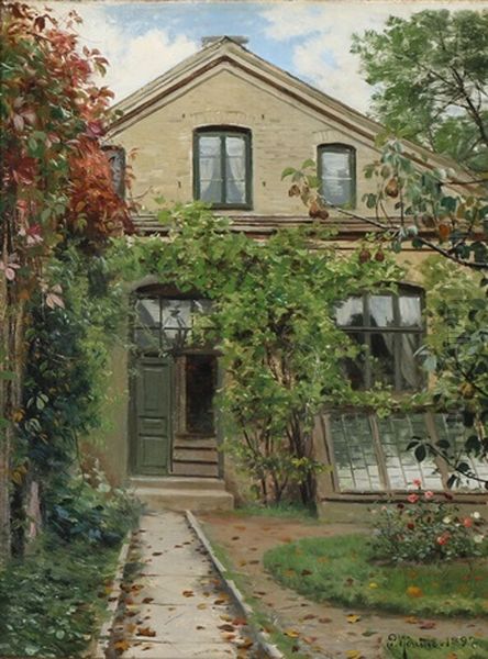 Parti Fra En Villahave, Tidligt Efterar Oil Painting by Peder Mork Monsted