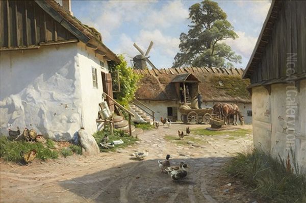 Gaardinterior Fra Blaabaek Vandmolle Oil Painting by Peder Mork Monsted