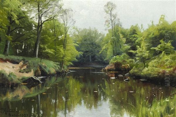 A Summer Day At Saeby Stream Oil Painting by Peder Mork Monsted