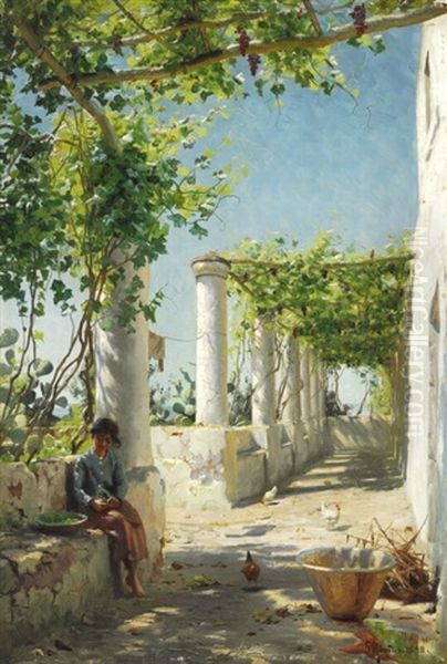 A Pergola From Anacapri Oil Painting by Peder Mork Monsted