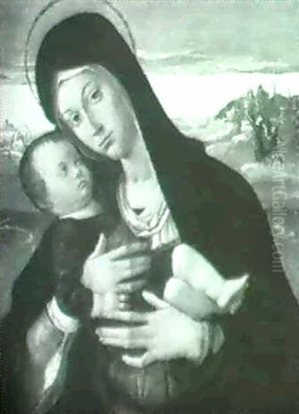 The Madonna And Child Before A Parapet In A Landscape Oil Painting by Bartolommeo Montagna