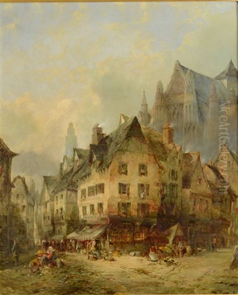 Continental Street Scene Oil Painting by Alfred Montague