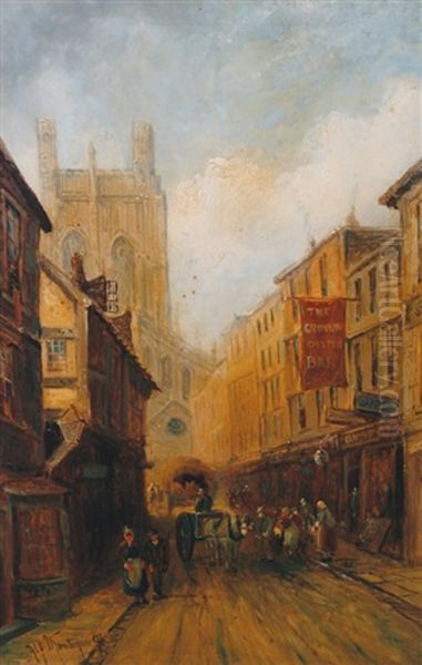 Street Scene Chester And Street Scene Macclesfield (2 Works) Oil Painting by Alfred Montague