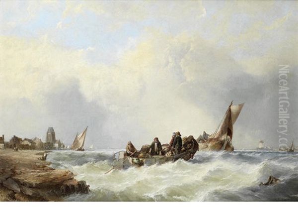 Fishing In Rough Seas Oil Painting by Alfred Montague