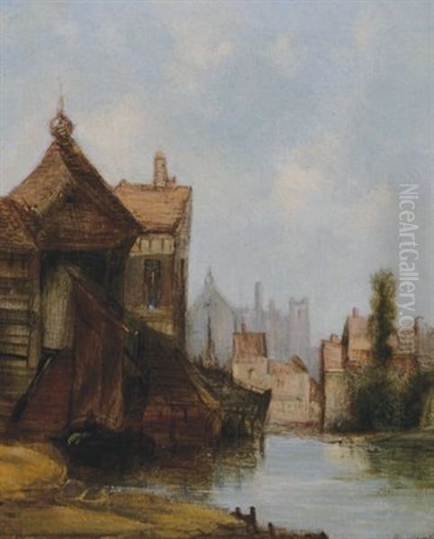 Town Scene Oil Painting by Alfred Montague