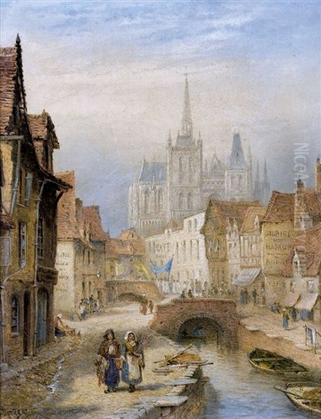 Altstadthauser An Einem Kanal Mit Kathedrale Oil Painting by Alfred Montague