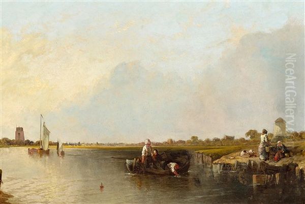 An Der Fahre Eines Englischen Flusses Oil Painting by Alfred Montague