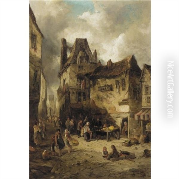 A Back Street, Rouen (+ A Street In Rotterdam; Pair) Oil Painting by Alfred Montague