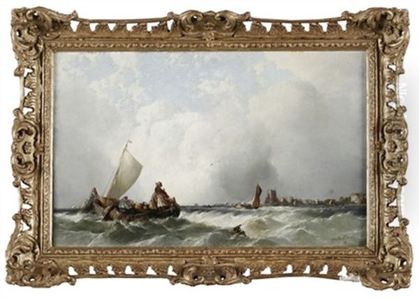 Fischerboote Vor Hollandischer Kuste Mit Stadt Oil Painting by Alfred Montague