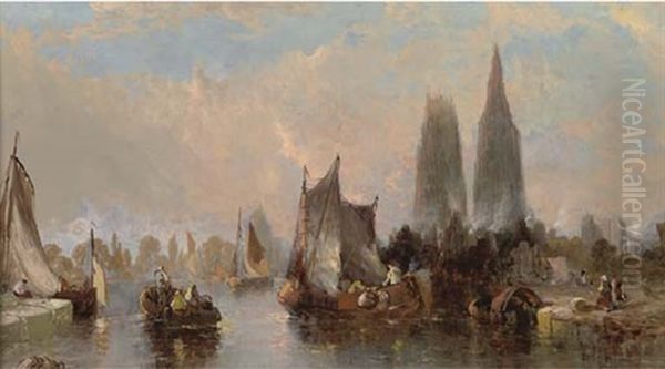 The Port At Rouen (+ The Port At Antwerp; Pair) Oil Painting by Alfred Montague