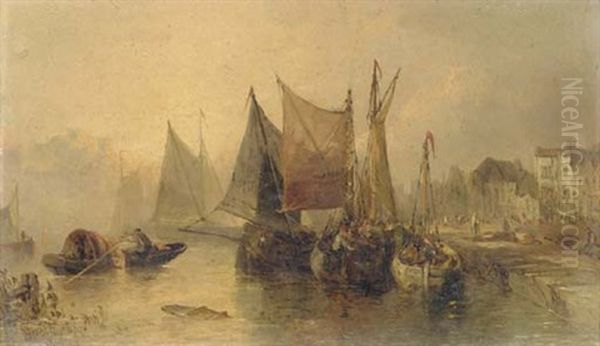 A Fishing Village Oil Painting by Alfred Montague