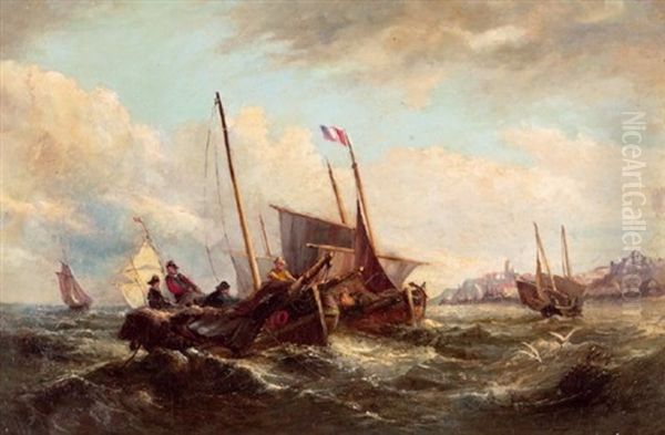 Franzosische Fischerboote Vor Der Kuste Oil Painting by Alfred Montague