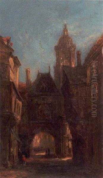 European Street Scene Oil Painting by Alfred Montague