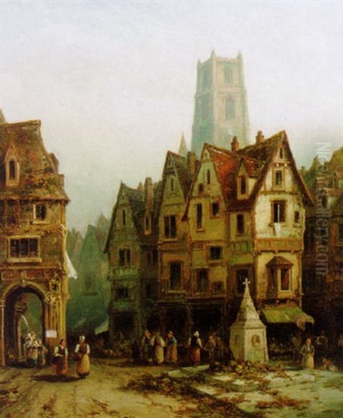 Figures In The Square, Brilon, Germany Oil Painting by Alfred Montague