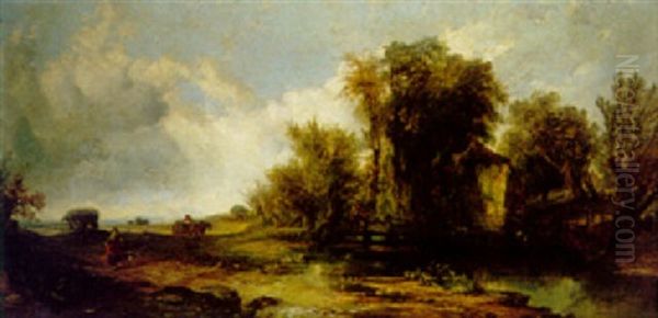 An Old Water Mill Oil Painting by Alfred Montague