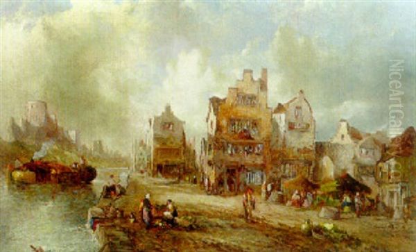 Figures On The Banks Of The Schelde, Ghent by Alfred Montague