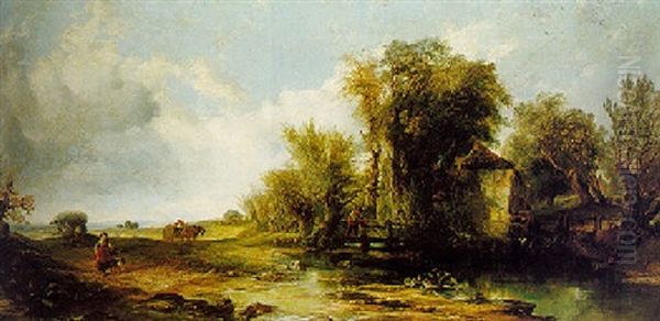 An Old Water Mill Oil Painting by Alfred Montague