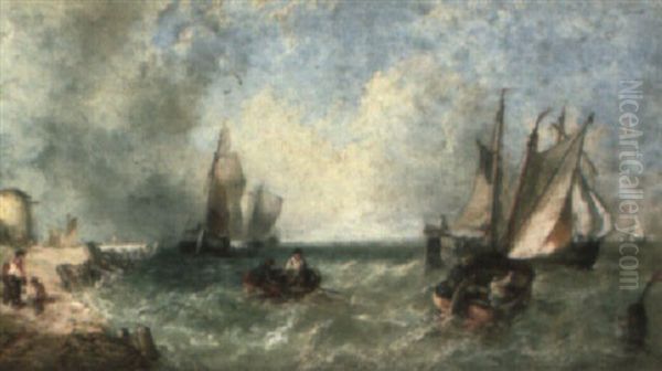 Sailing Vessels Offshore Oil Painting by Alfred Montague