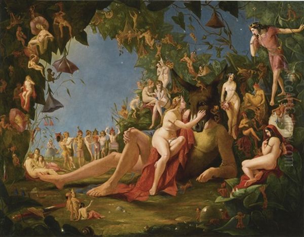 Scene From Midsummer Night's Dream Come Sit Thee Down Upon This Flowery Bed Oil Painting by William John Montaigne