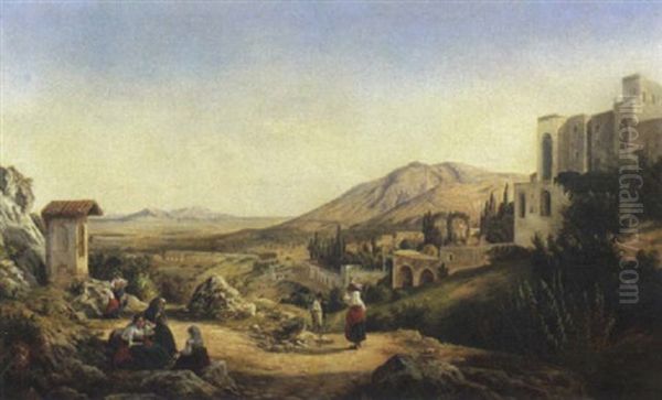 Vita Popolare In Collina Oil Painting by Julius O. Montalant