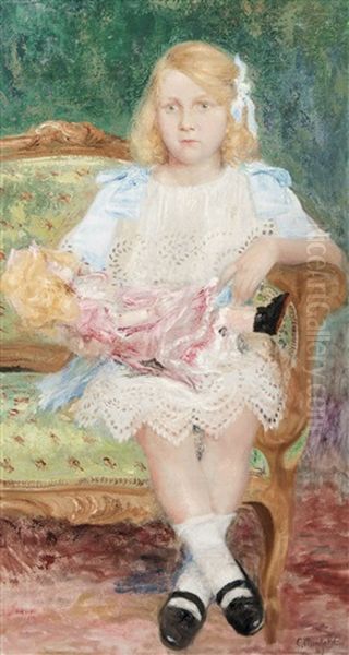 Girl With A Doll (1909) Oil Painting by Constant Montald