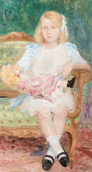 Girl With A Doll (1909) Oil Painting by Constant Montald