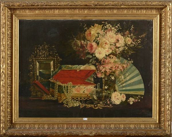 Nature Morte Aux Coffret A Bijoux Et Aux Fleurs Oil Painting by Constant Montald