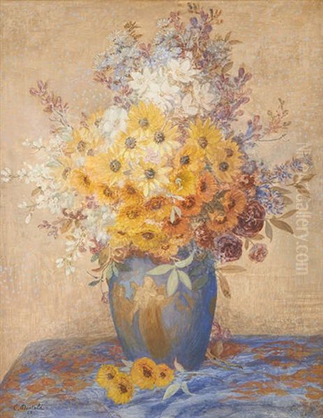 Vase Aux Bacchantes Fleuri Oil Painting by Constant Montald