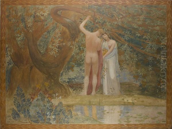 Adam Et Eve Oil Painting by Constant Montald