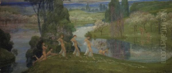 Les Baigneuses Oil Painting by Constant Montald