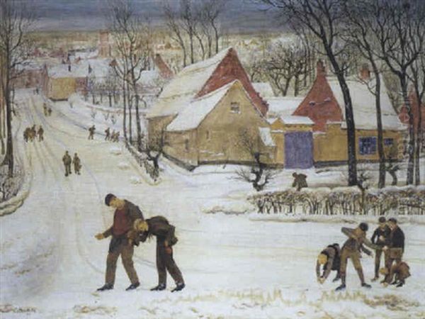 Winterlandschap Oil Painting by Constant Montald