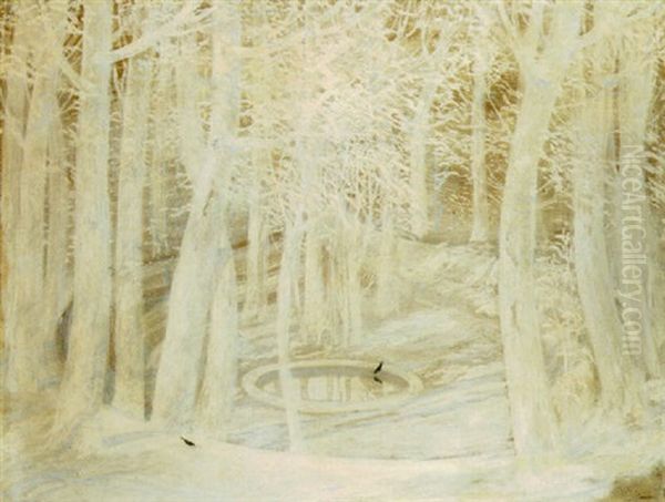 Fontaine Dans Un Jardin En Hiver Oil Painting by Constant Montald